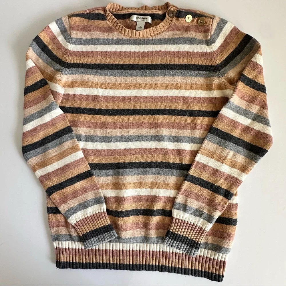 Vintage Liz Claiborne Striped Cotton Sweater Neutrals Size Medium